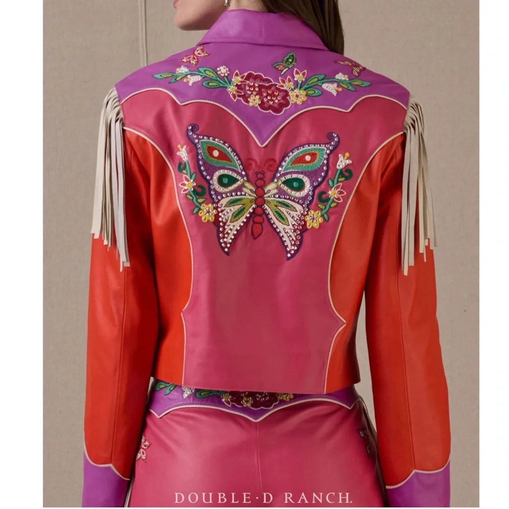 Double D. Ranch leather butterfly jacket Fringe Embroidery rhinestones RTL $1295 - Picture 2 of 12